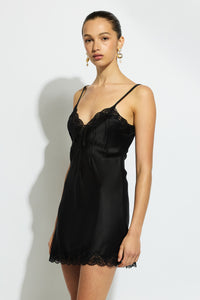 Ginia Silk Chemise  With Pintucks - Black