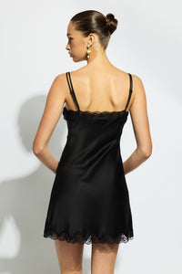 Ginia Silk Chemise  With Pintucks - Black