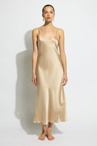 Ginia Silk Long Night V Neck - Mink