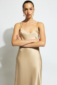 Ginia Silk Long Night V Neck - Mink