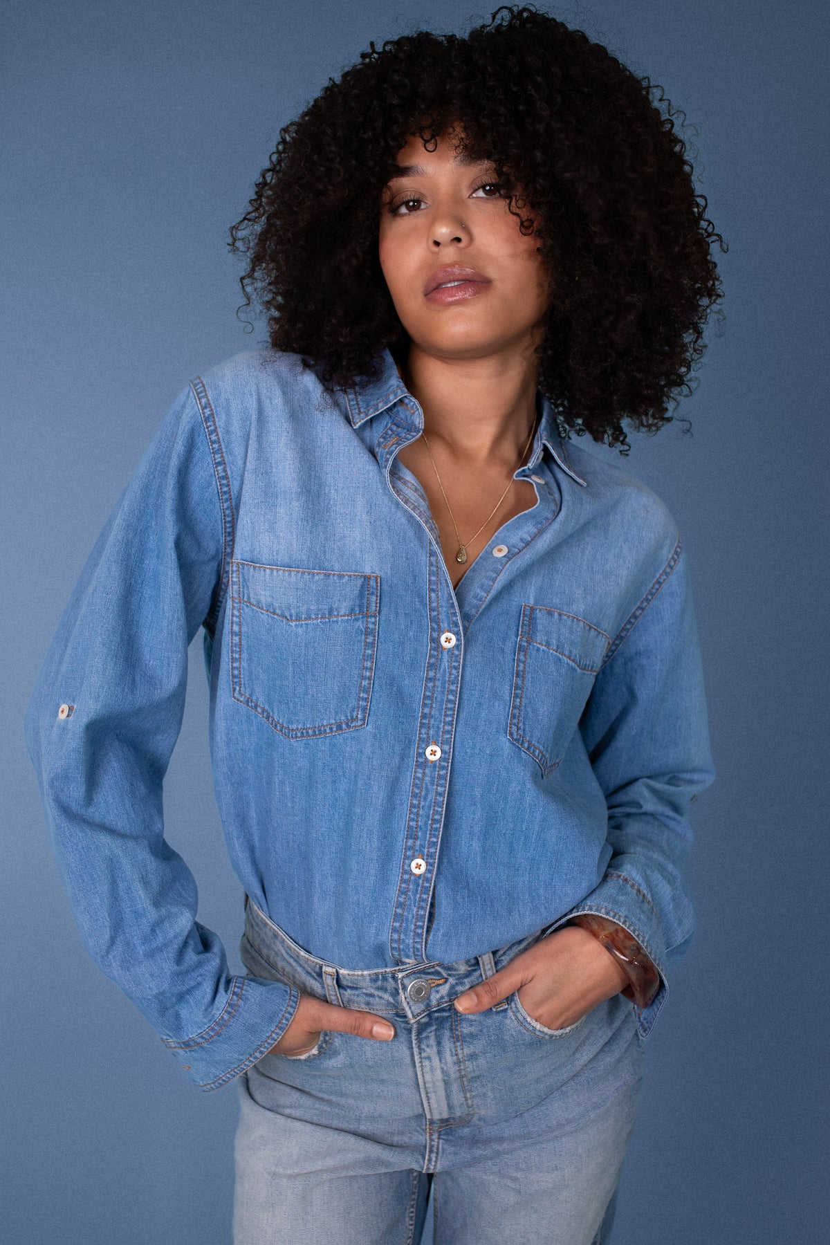 Hut Denim Boyfriend Shirt - Denim Wash