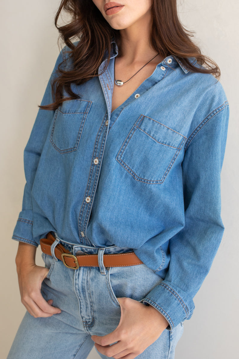 Hut Denim Boyfriend Shirt - Denim Wash