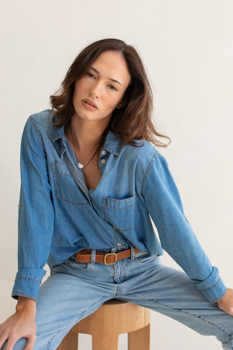 Hut Denim Boyfriend Shirt - Denim Wash
