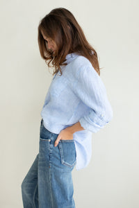 Hut The Boyfriend Linen Shirt - Baby Blue Stripe