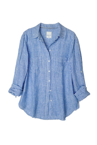 Hut The Boyfriend Linen Shirt - Electric Blue Stripe