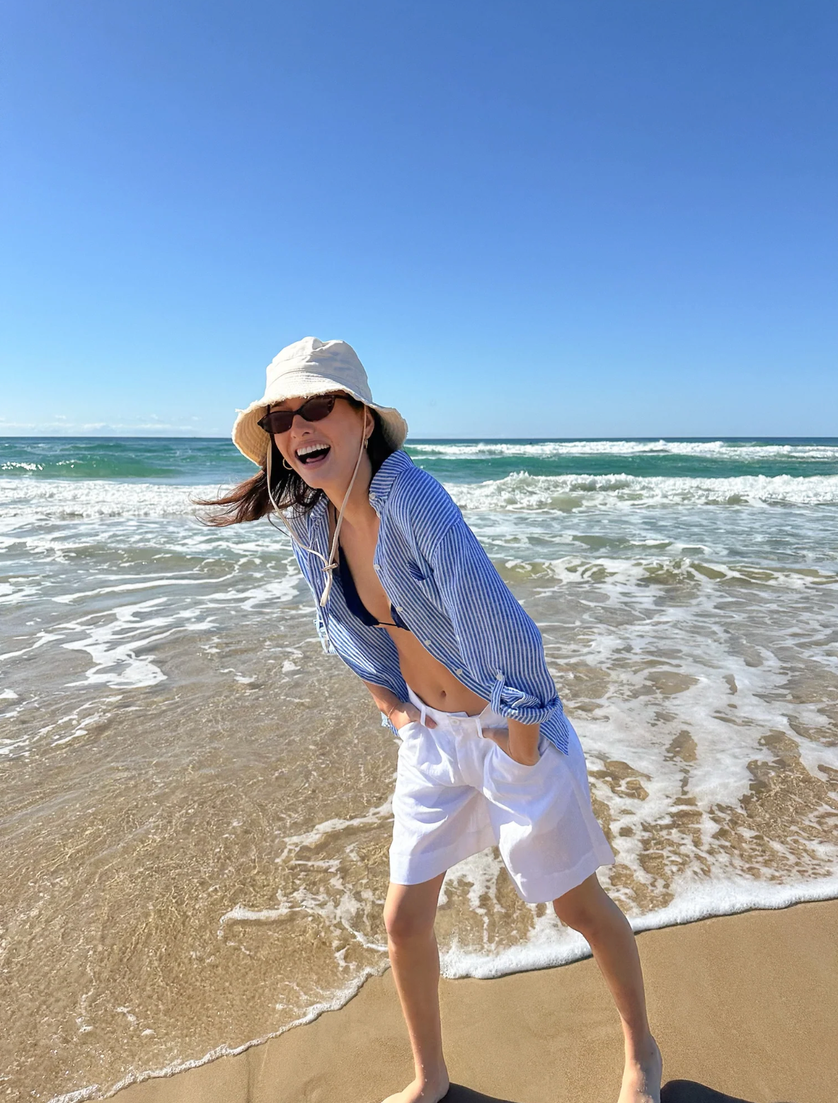 Hut The Boyfriend Linen Shirt - Electric Blue Stripe