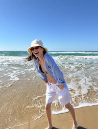 Hut The Boyfriend Linen Shirt - Electric Blue Stripe