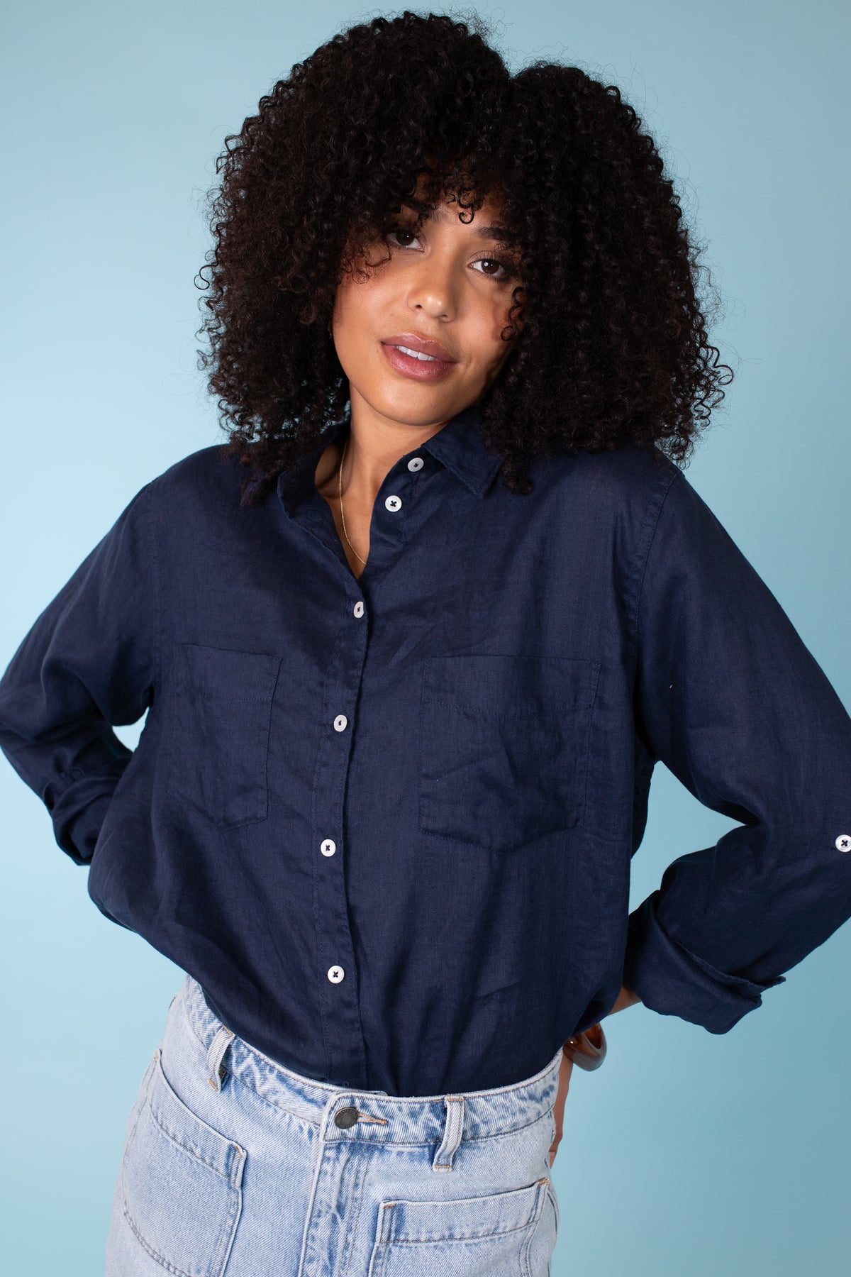 Hut The Boyfriend Linen Shirt - Forever Navy