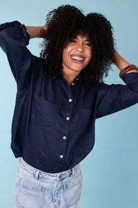 Hut The Boyfriend Linen Shirt - Forever Navy