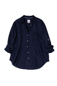 Navy blue button-up linen shirt 