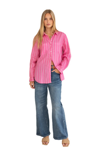 Hut The Boyfriend Linen Shirt - Pink Peppermint Stripe