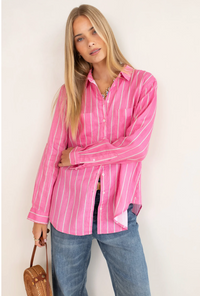 Hut The Boyfriend Linen Shirt - Pink Peppermint Stripe