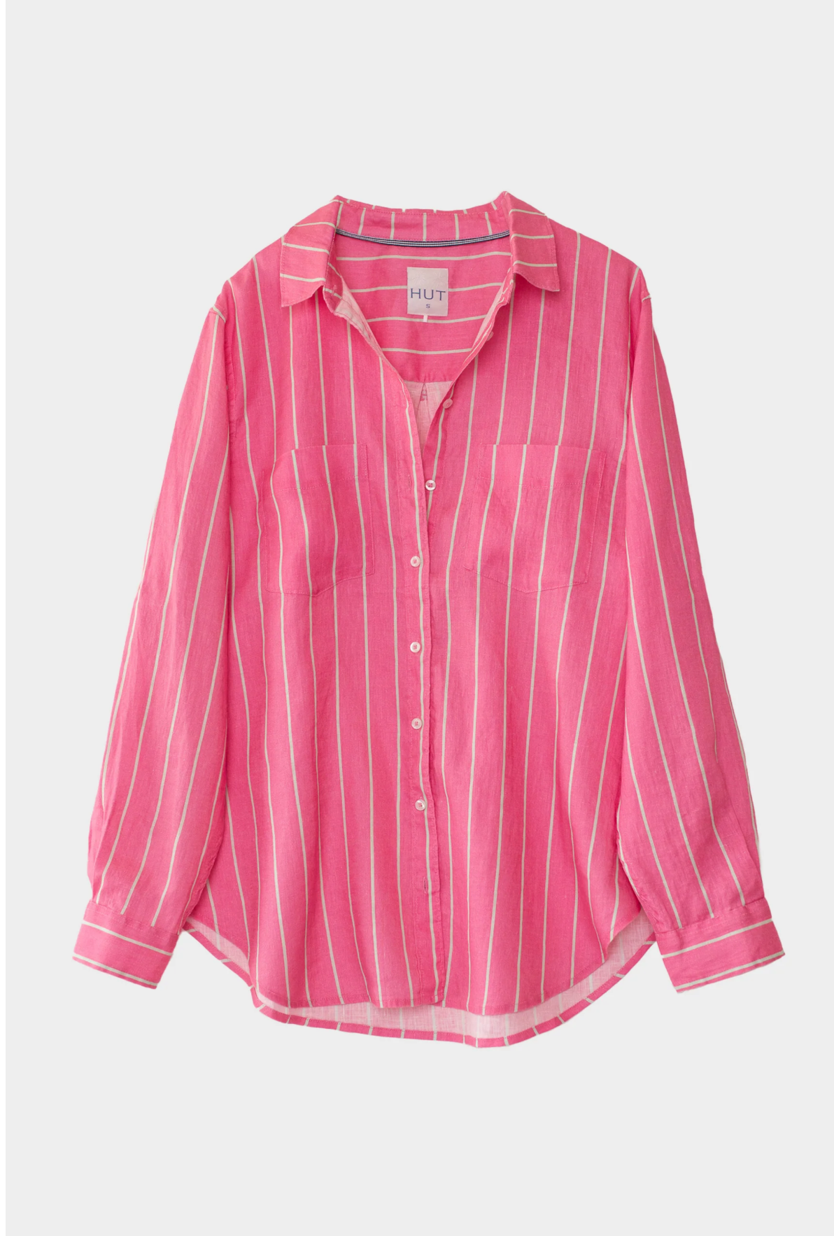 Hut The Boyfriend Linen Shirt - Pink Peppermint Stripe