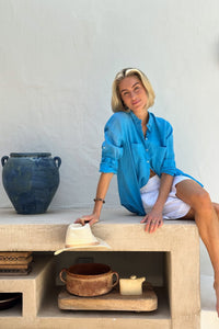 Hut The Boyfriend Linen Shirt - Reef Blue