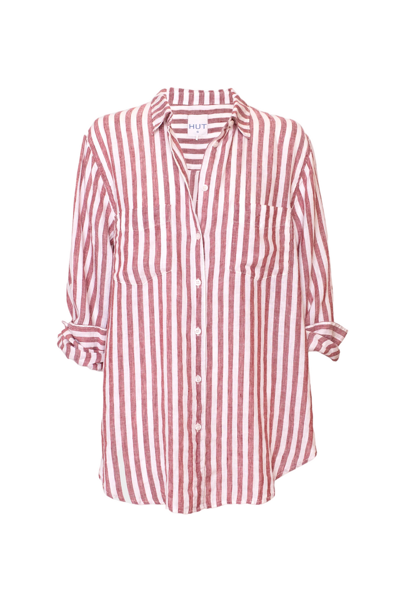 Hut The Boyfriend Linen Shirt - Rhubarb Stripe
