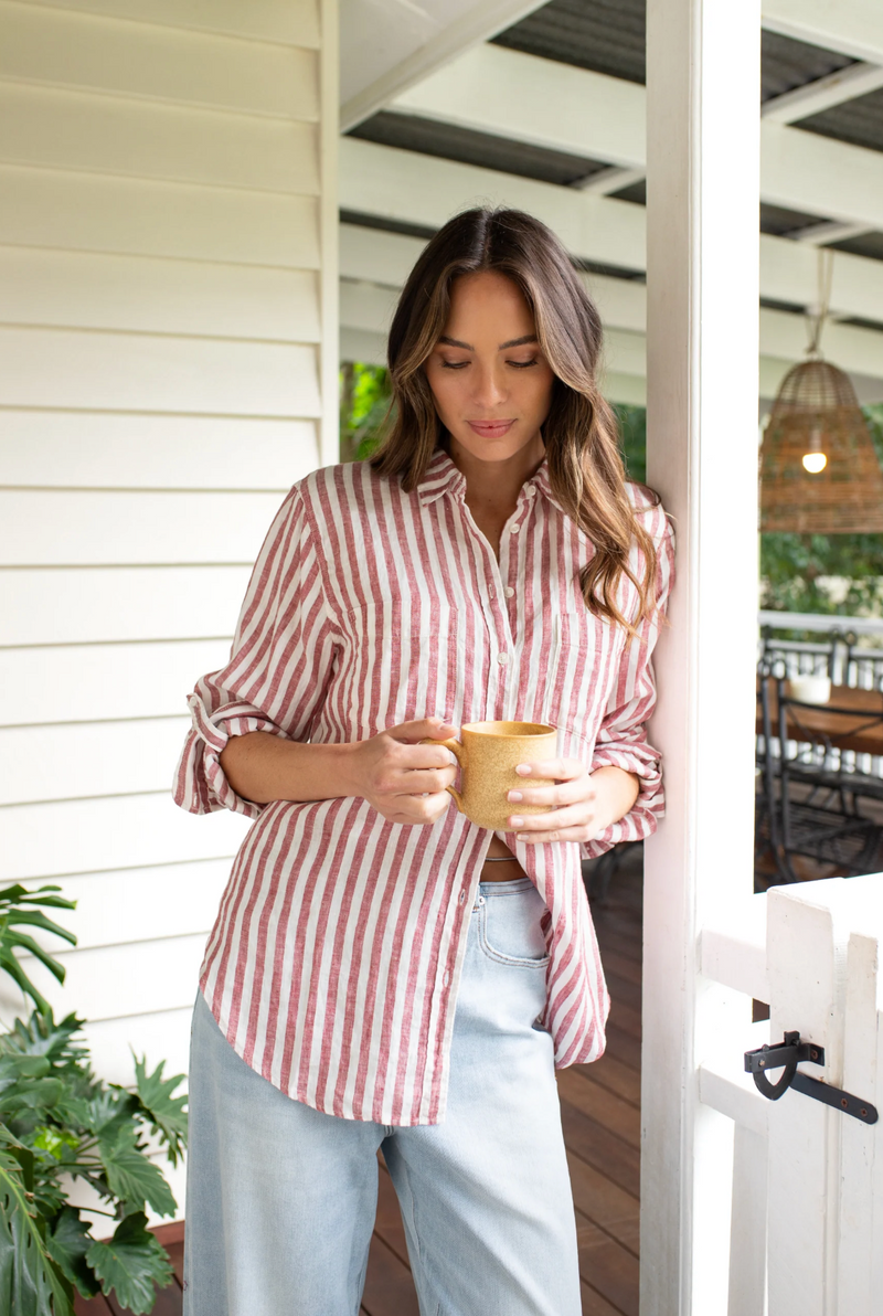 Hut The Boyfriend Linen Shirt - Rhubarb Stripe
