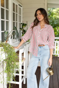 Hut The Boyfriend Linen Shirt - Rhubarb Stripe