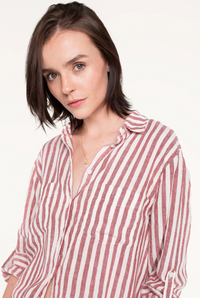 Hut The Boyfriend Linen Shirt - Rhubarb Stripe