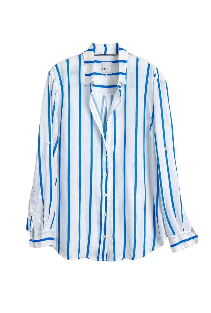 White shirt with blue stripes on a white background