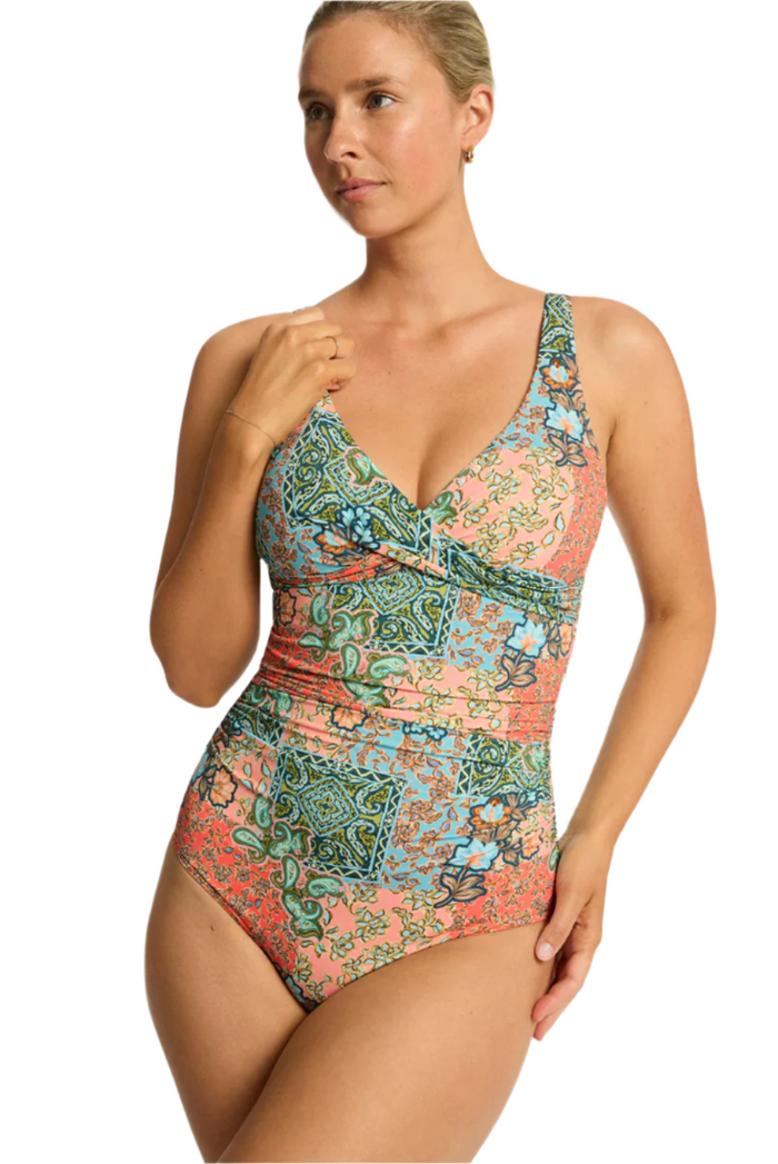 Sea Level Java Cross Front Multifit One Piece - Coral