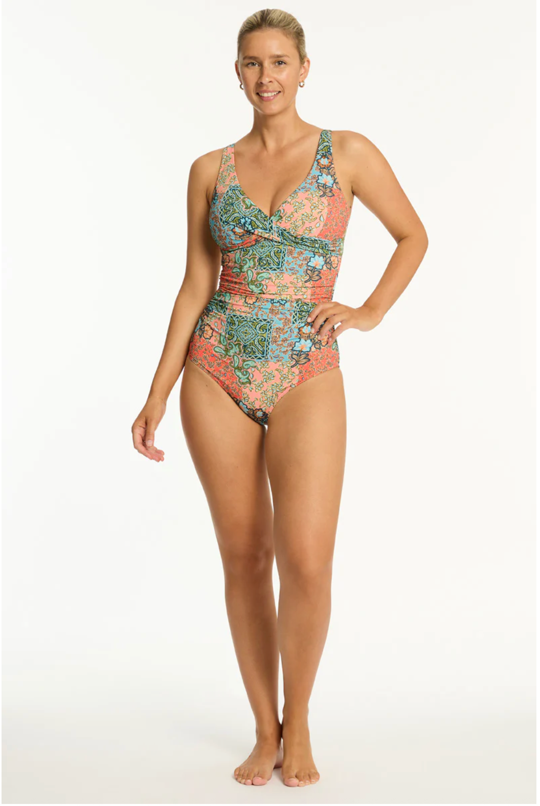 Sea Level Java Cross Front Multifit One Piece - Coral