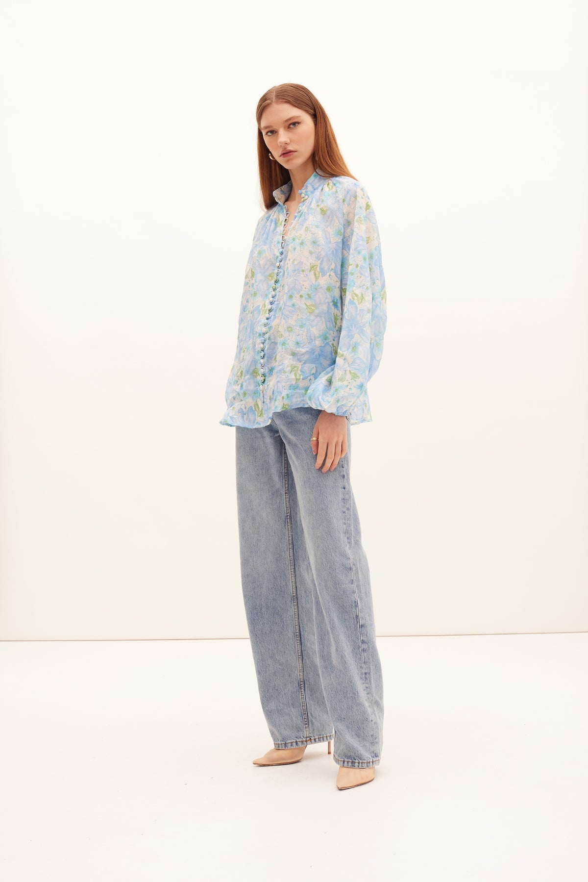 Kate Ford Poinsettia Buttoned Blouse