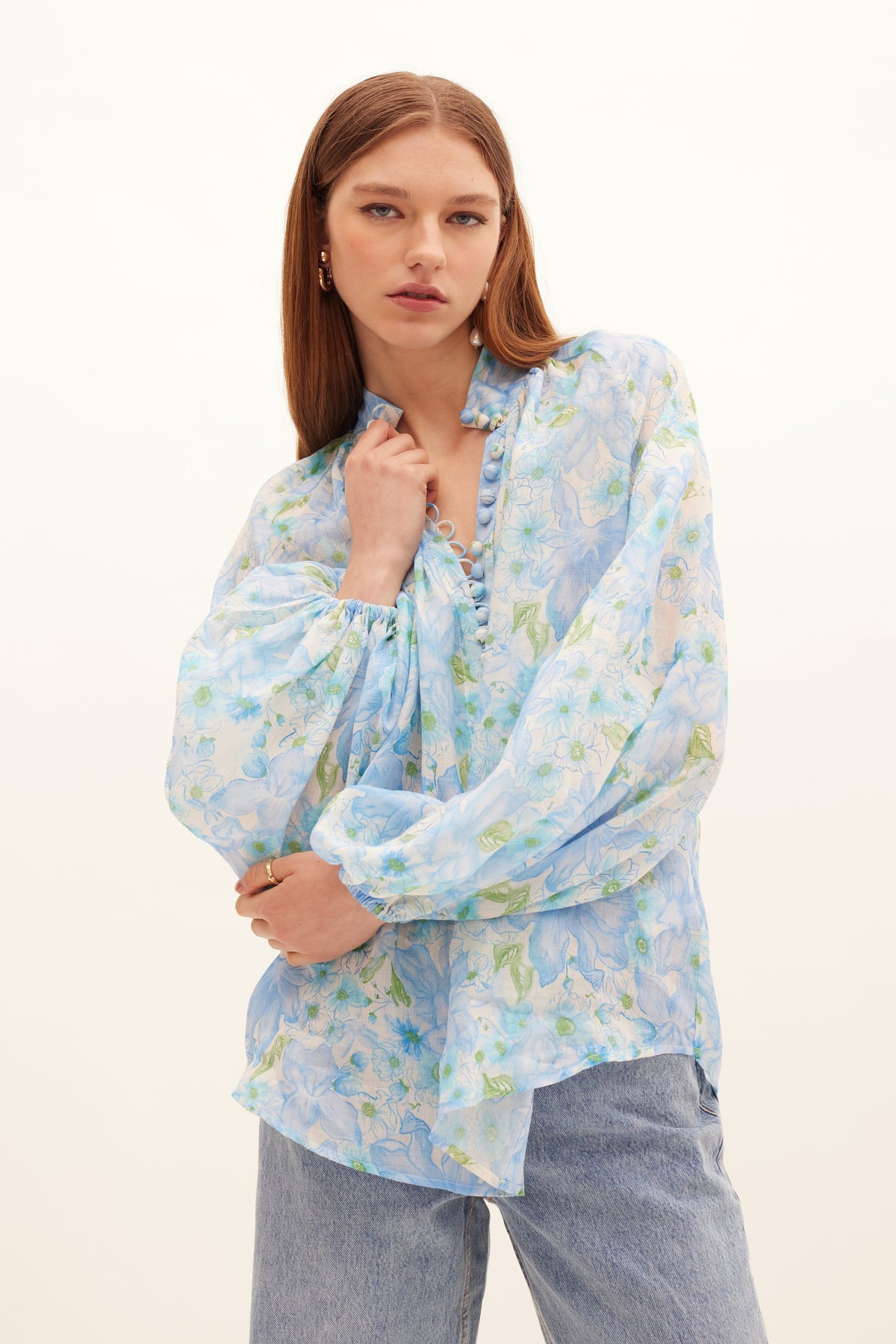 Kate Ford Poinsettia Buttoned Blouse