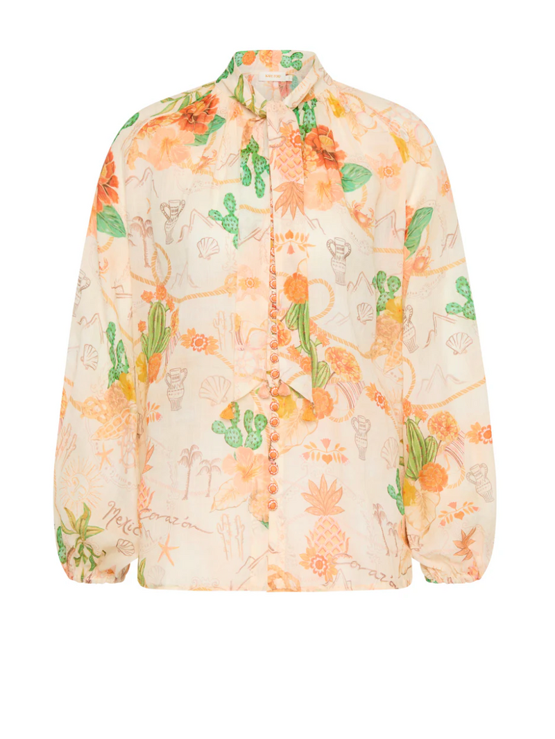 Kate Ford Tacana Tie Buttoned Blouse