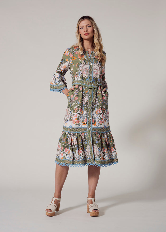 LOOBIES STORY SIENA MIDI DRESS – OLIVE MULTI