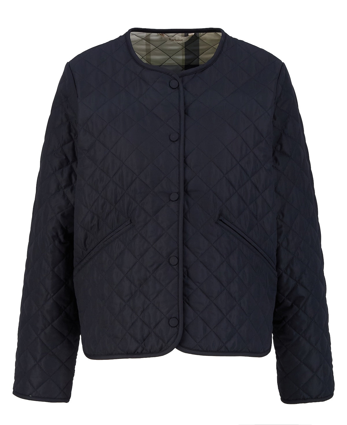 Barbour Cashel Collarless Quilted Jacket - Dark Navy/Dress Navy Tartan