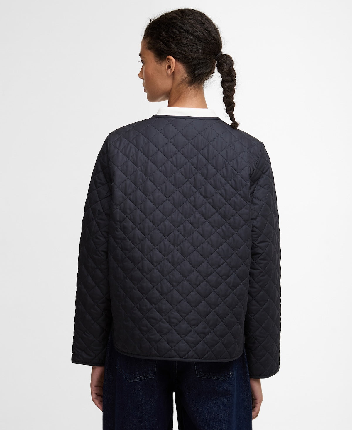 Barbour Cashel Collarless Quilted Jacket - Dark Navy/Dress Navy Tartan