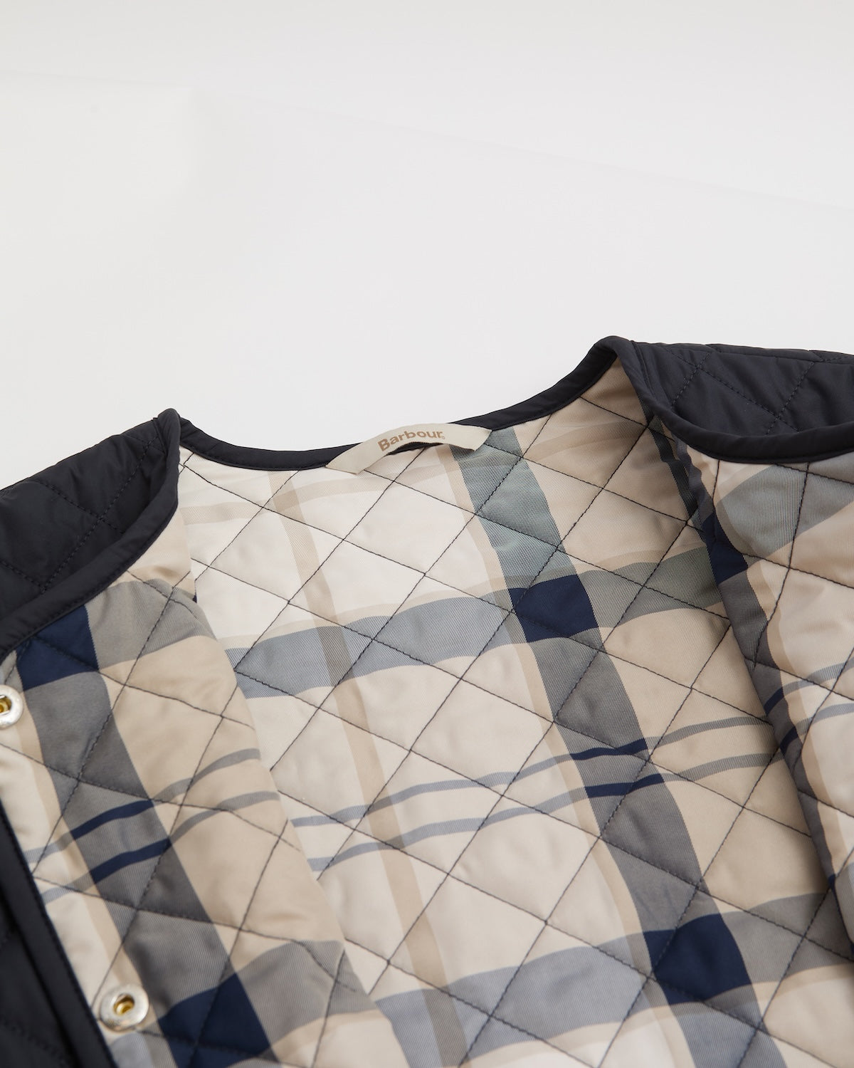 Barbour Cashel Collarless Quilted Jacket - Dark Navy/Dress Navy Tartan