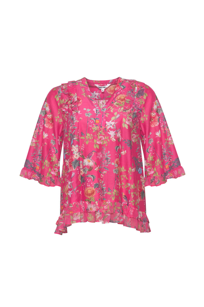 LOOBIES STORY FLORALE TOP - HOT PINK MULTI - ESCAPE CLOTHING