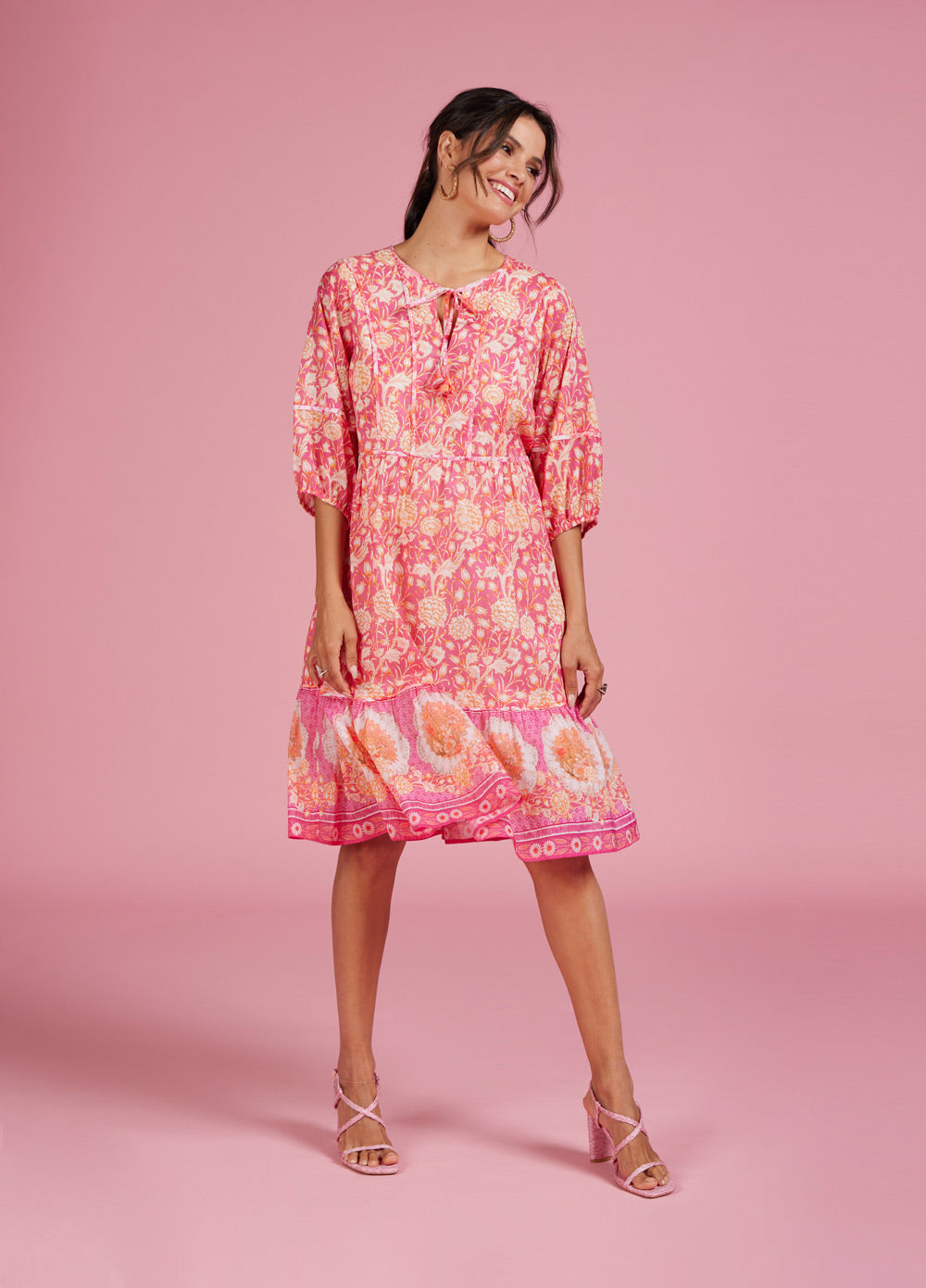 LOOBIES STORY CHANTILLY DRESS - HOT PINK MULTI - ESCAPE CLOTHING