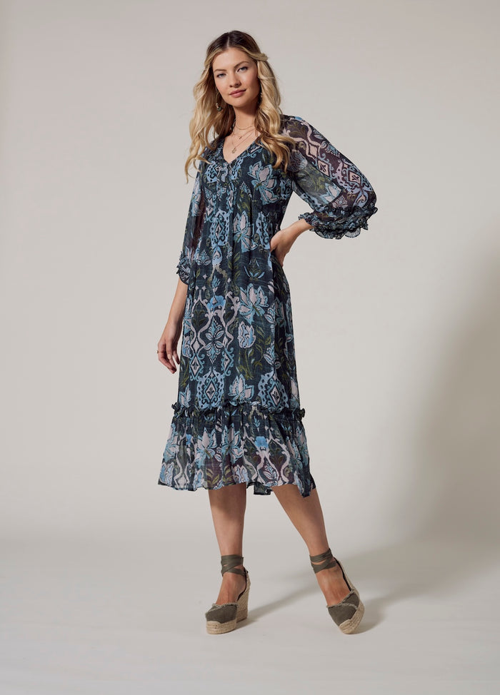 LOOBIES STORY LUCCA MIDI DRESS - INDIGO MULTI