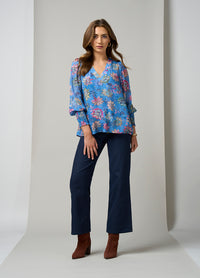 Loobies Story Mayfair Blouse - Wedgewood Blue Multi