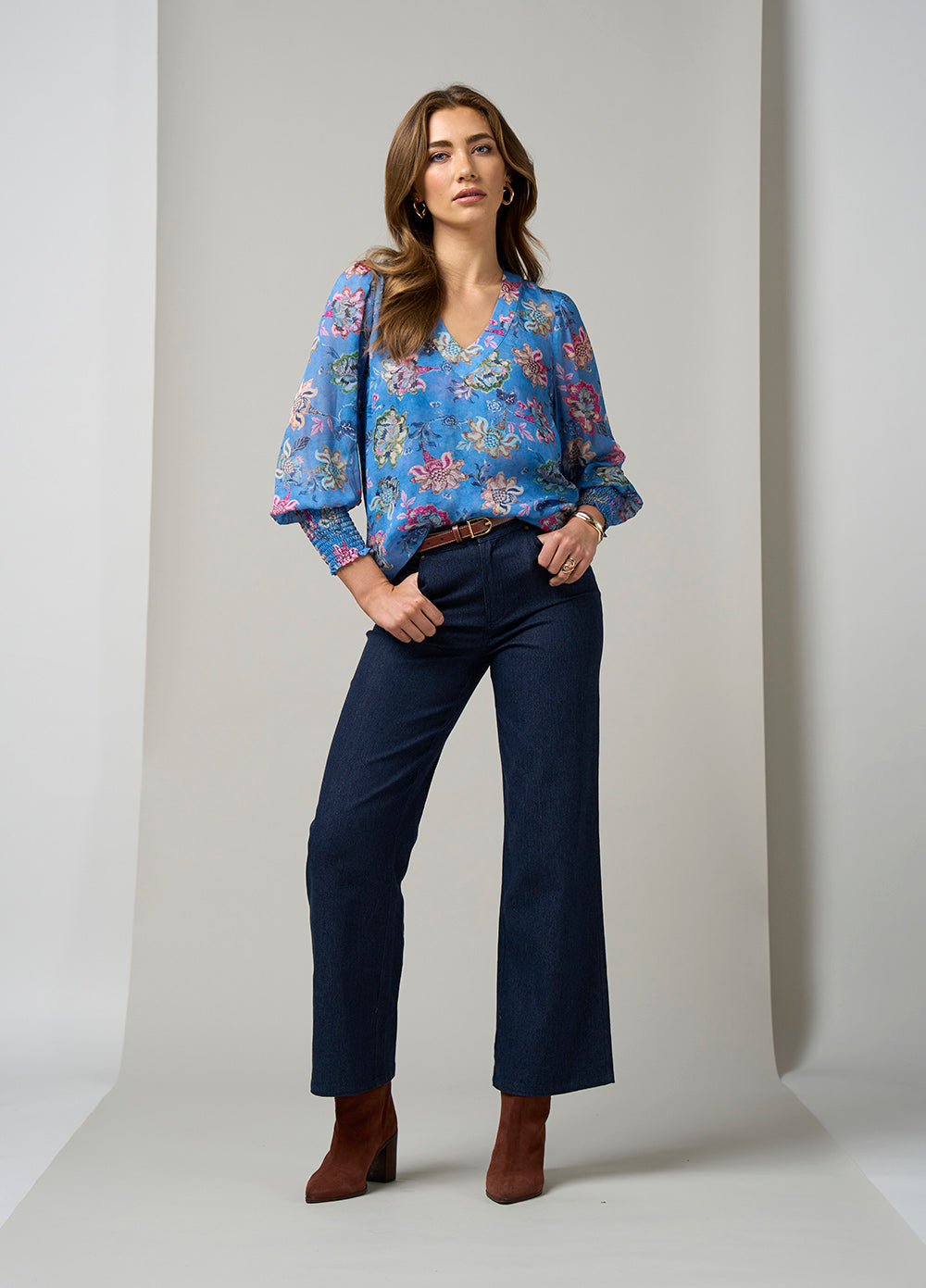 Loobies Story Mayfair Blouse - Wedgewood Blue Multi