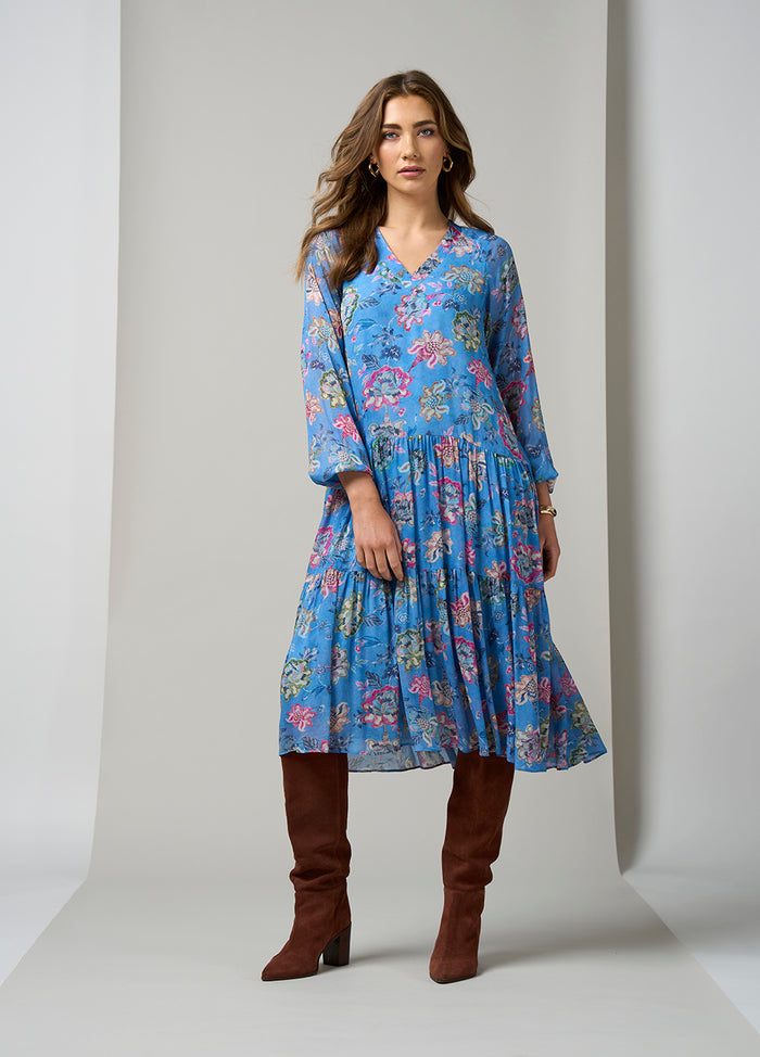 Loobies Story Mayfair Dress - Wedgewood Blue Multi Sor