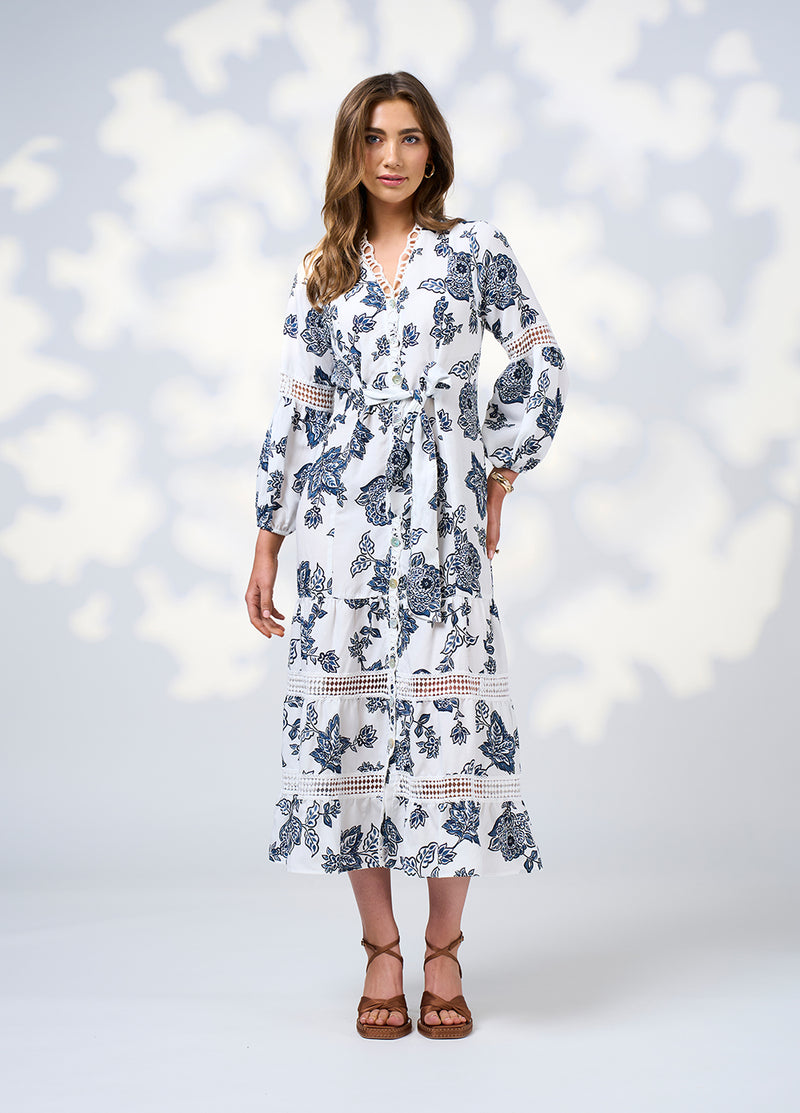 Loobies  Story Indie Midi Dress - Silk White Multi