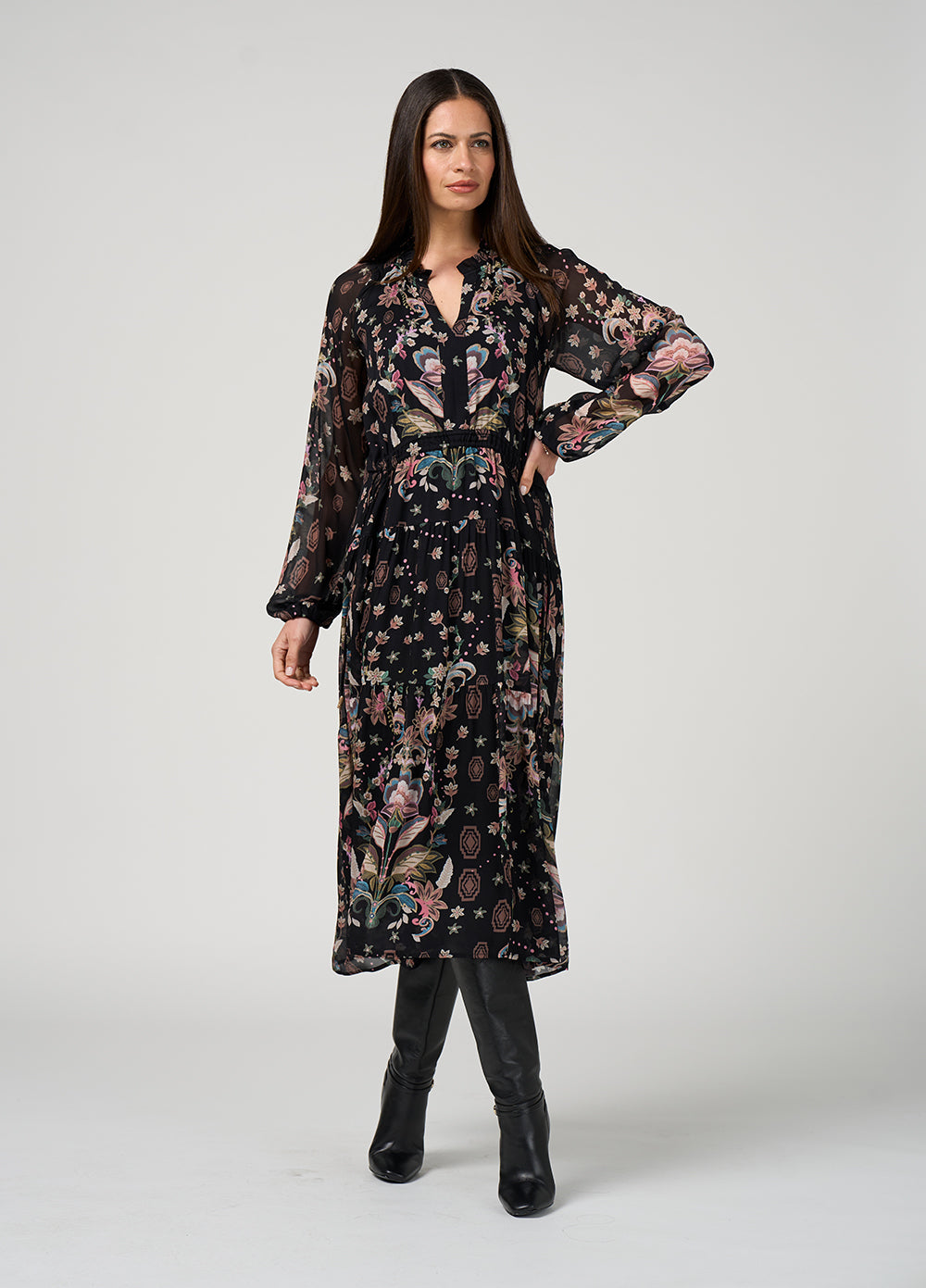 Loobies Story Antoinette Midi Dress -  Black Multi