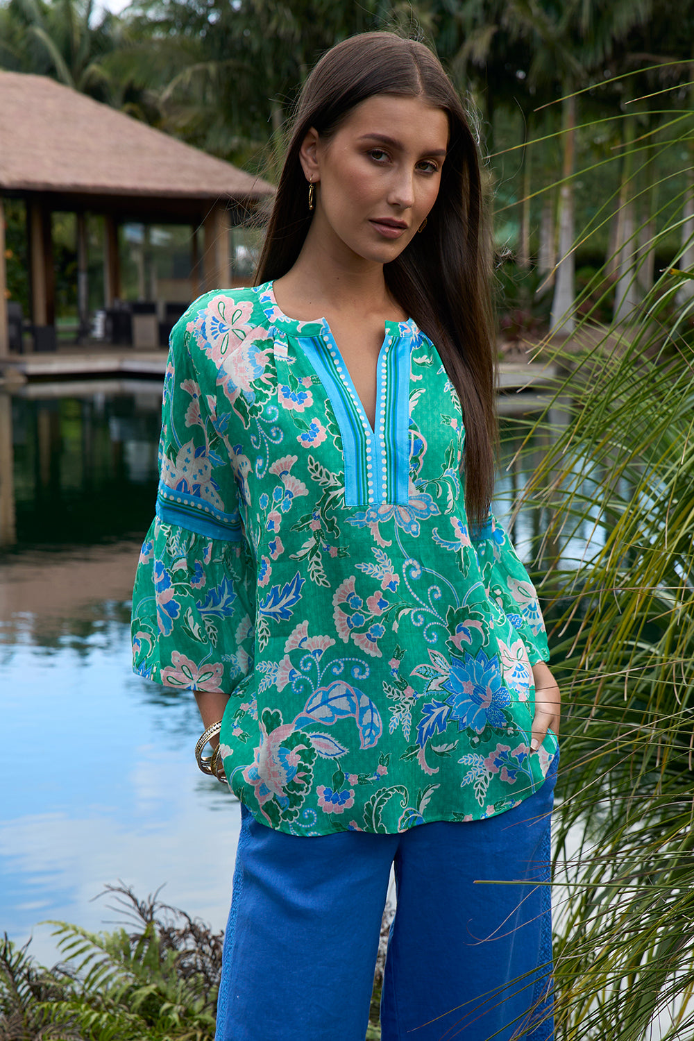 Loobies Story Samira Blouse - Emerald Multi