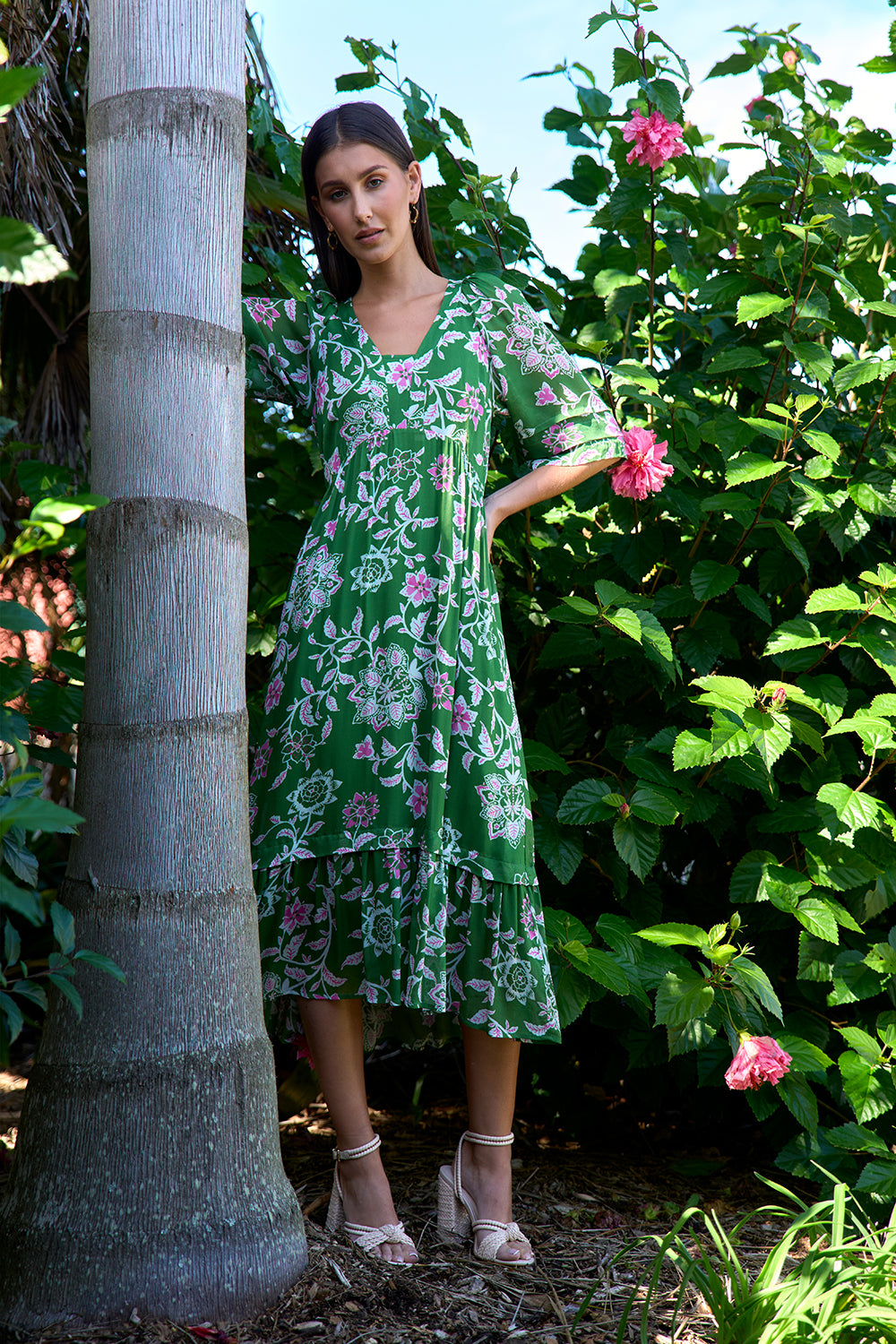 Loobies Story Aisha Midi Dress - Tea Leaf Multi