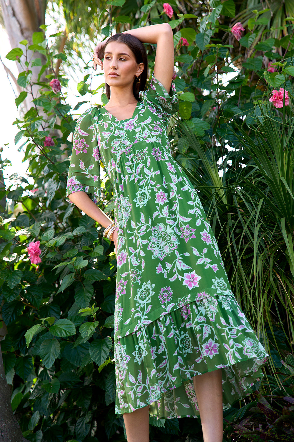 Loobies Story Aisha Midi Dress - Tea Leaf Multi