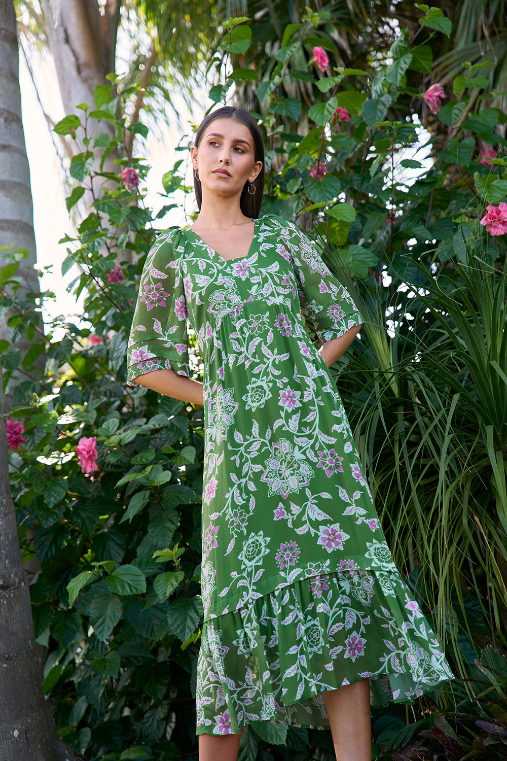 Loobies Story Aisha Midi Dress - Tea Leaf Multi