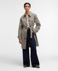 Barbour Maia Check Showerproof Trench - Olive Prince Of Wales Check
