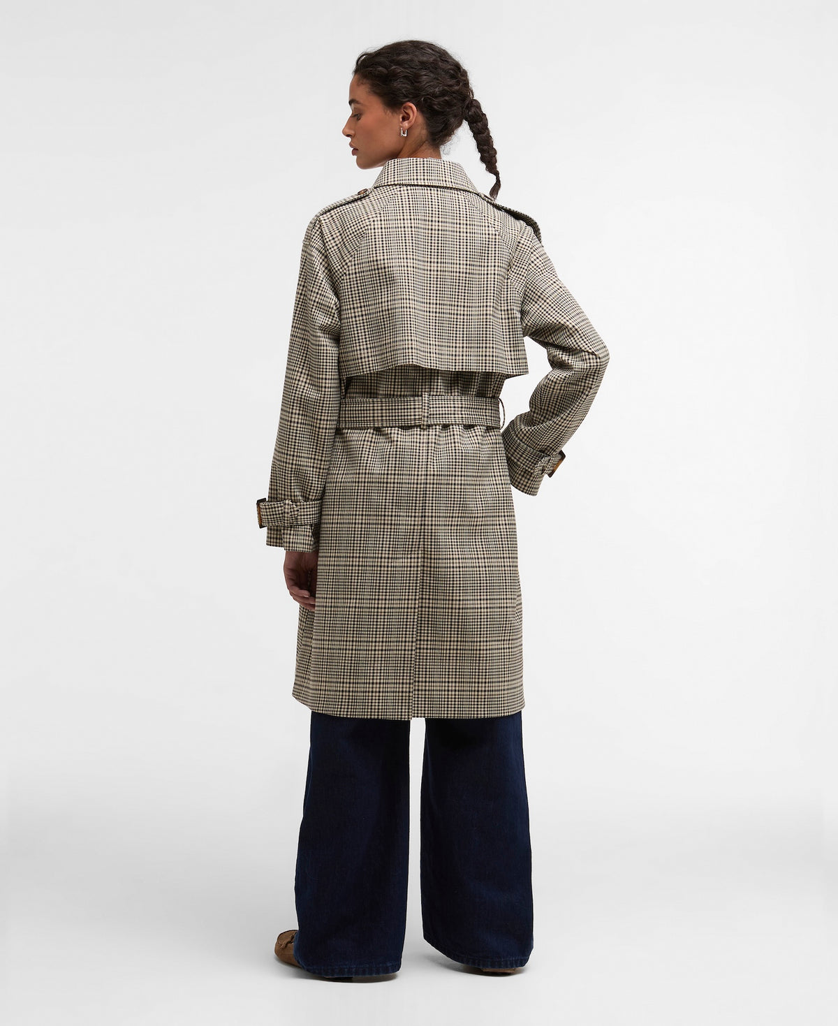 Barbour Maia Check Showerproof Trench - Olive Prince Of Wales Check