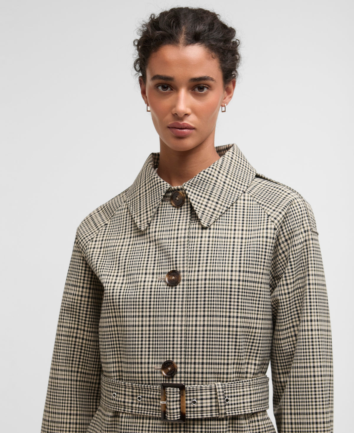Barbour Maia Check Showerproof Trench - Olive Prince Of Wales Check