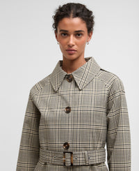Barbour Maia Check Showerproof Trench - Olive Prince Of Wales Check