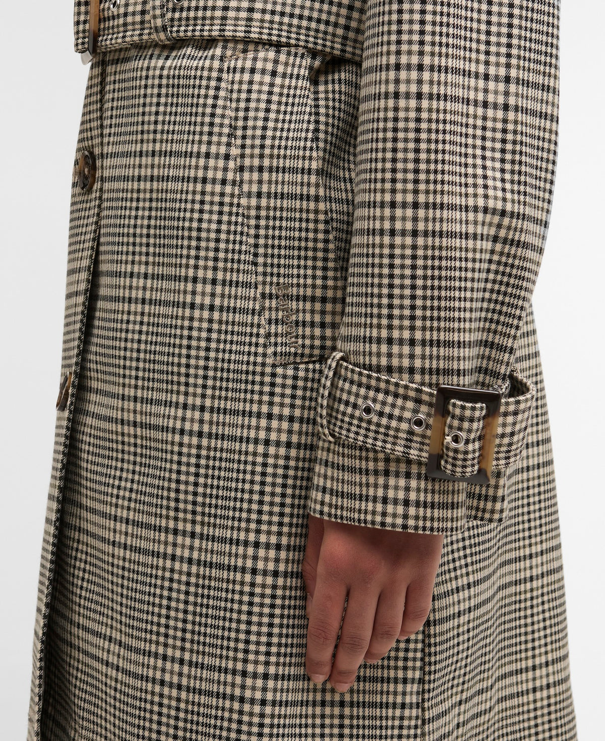 Barbour Maia Check Showerproof Trench - Olive Prince Of Wales Check