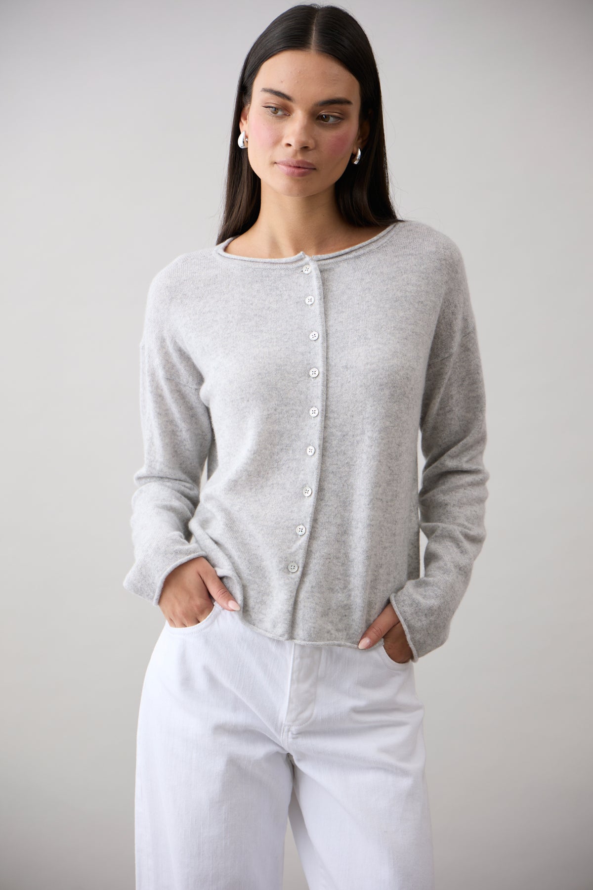 Mia Fratino Pure Reversible Cashmere Cardi - Foggy